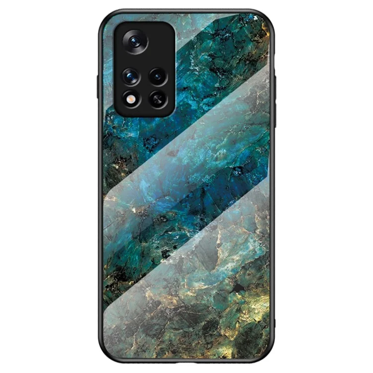 Coque de téléphone en verre trempé avec cadre en TPU souple à motif marbre résistant aux rayures pour Xiaomi Redmi Note 11 5G (Chine) (MediaTek)/Note 11S 5G/Note 11T 5G - Marbre émeraude