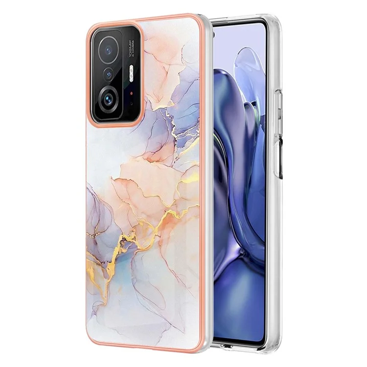 Marble Design IMD IML Electroplating Soft Touch Anti-fingerprint Durable TPU Phone Cover for Xiaomi 11T/11T Pro - Milky Way Marble White
