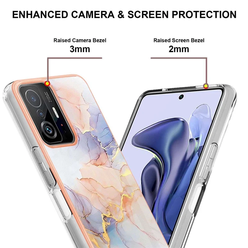 Marble Design IMD IML Electroplating Soft Touch Anti-fingerprint Durable TPU Phone Cover for Xiaomi 11T/11T Pro - Milky Way Marble White
