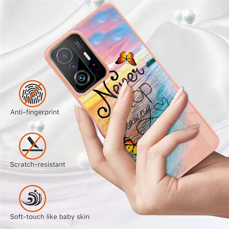 Marble Design IMD IML Electroplating Soft Touch Anti-fingerprint Durable TPU Phone Cover for Xiaomi 11T/11T Pro - Never Stop Dreaming