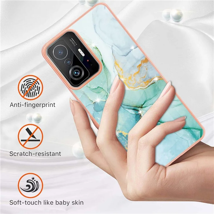 Marble Design Imd IML IML Electroplate Flexible TPU Protective Phone Cover Cover Pour Xiaomi 11t / 11t Pro - Vert 003
