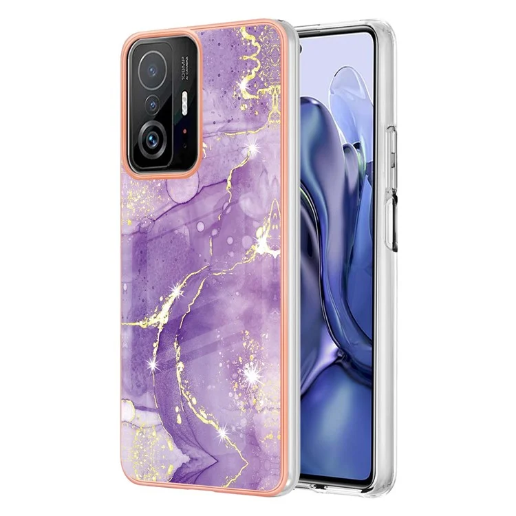 Marble Design Drop-proof IMD IML Electroplating Flexible TPU Protective Phone Cover Case for Xiaomi 11T/11T Pro - Purple 002