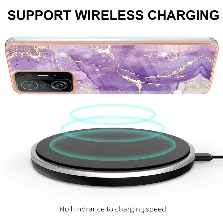 Marble Design Drop-proof IMD IML Electroplating Flexible TPU Protective Phone Cover Case for Xiaomi 11T/11T Pro - Purple 002
