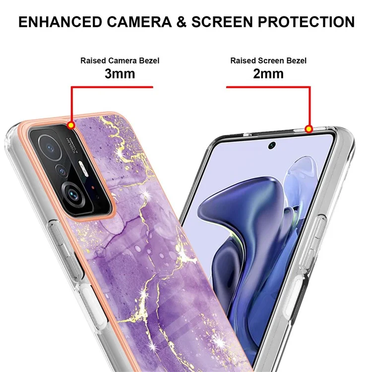 Marble Design Drop-proof IMD IML Electroplating Flexible TPU Protective Phone Cover Case for Xiaomi 11T/11T Pro - Purple 002