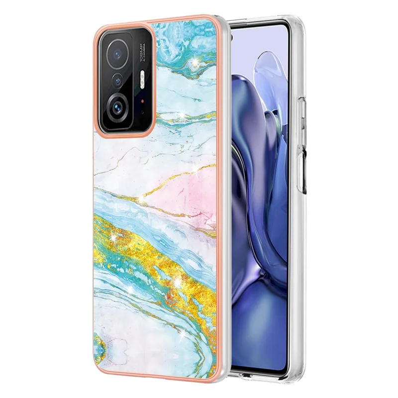 Marble Design Drop-proof IMD IML Electroplating Flexible TPU Protective Phone Cover Case for Xiaomi 11T/11T Pro - Green 004