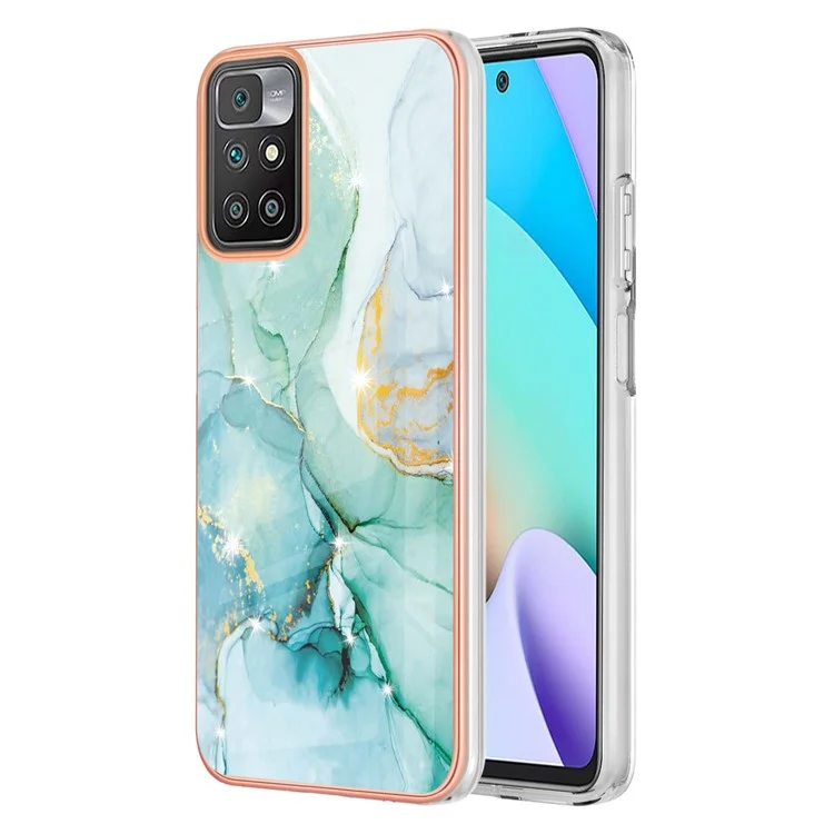 Marble Design Electroplating Edge IMD IML TPU Scratch-resistant Phone Back Cover Case for Xiaomi Redmi Note 11 4G (MediaTek)/10 4G (2021)/10 2022 4G/10 Prime - Verde 003
