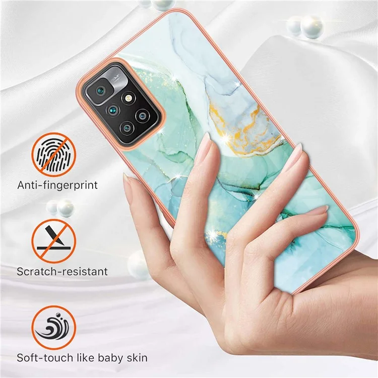 Marble Design Electroplating Edge IMD IML TPU Scratch-resistant Phone Back Cover Case for Xiaomi Redmi Note 11 4G (MediaTek)/10 4G (2021)/10 2022 4G/10 Prime - Verde 003