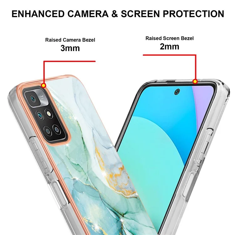 Marble Design Electroplating Edge IMD IML TPU Scratch-resistant Phone Back Cover Case for Xiaomi Redmi Note 11 4G (MediaTek)/10 4G (2021)/10 2022 4G/10 Prime - Verde 003