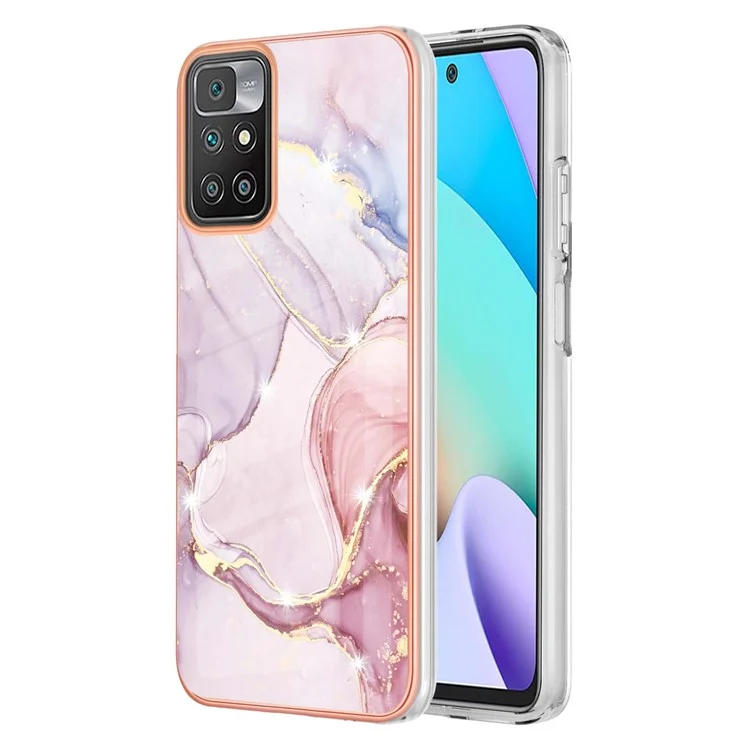 Marble Design Electroplating Edge IMD IML TPU Scratch-resistant Phone Back Cover Case for Xiaomi Redmi Note 11 4G (MediaTek)/10 4G (2021)/10 2022 4G/10 Prime - Rose Gold 005