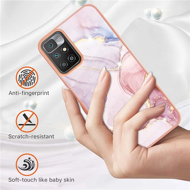 Marble Design Electroplating Edge IMD IML TPU Scratch-resistant Phone Back Cover Case for Xiaomi Redmi Note 11 4G (MediaTek)/10 4G (2021)/10 2022 4G/10 Prime - Rose Gold 005