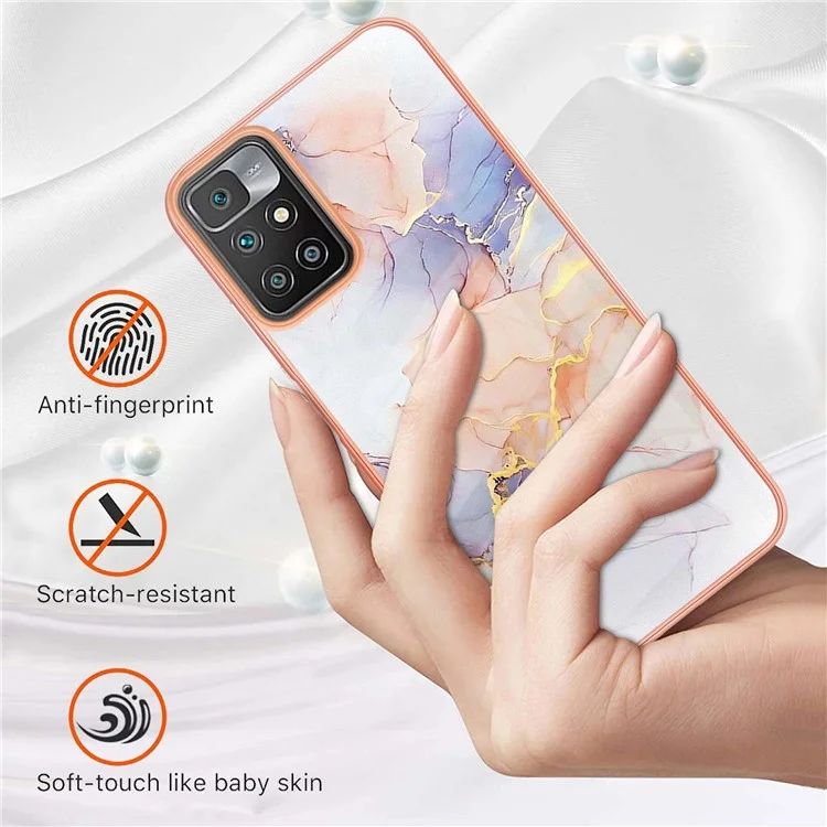 Marble Design Soft Flexible TPU IMD IML Electroplating Anti-drop Phone Cover Case for Xiaomi Redmi Note 11 4G (MediaTek)/10 4G (2021)/10 2022 4G/10 Prime - Milky Way Marble White