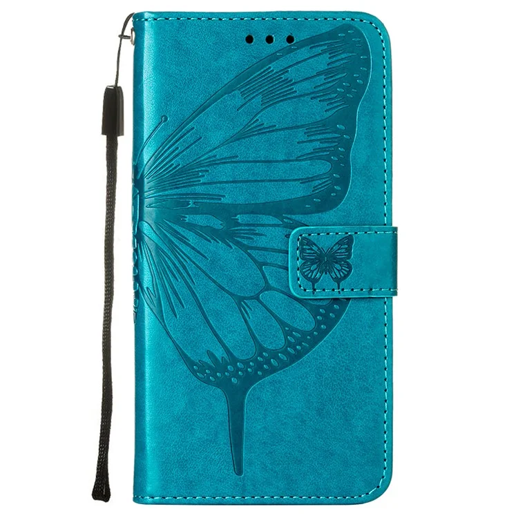 Butterfly Flower Pattern Impresso PU Couather Stand Stand Flip Com Alça de Transporte Para Xiaomi Redmi 9a / 9i (índia) / 9at - Azul