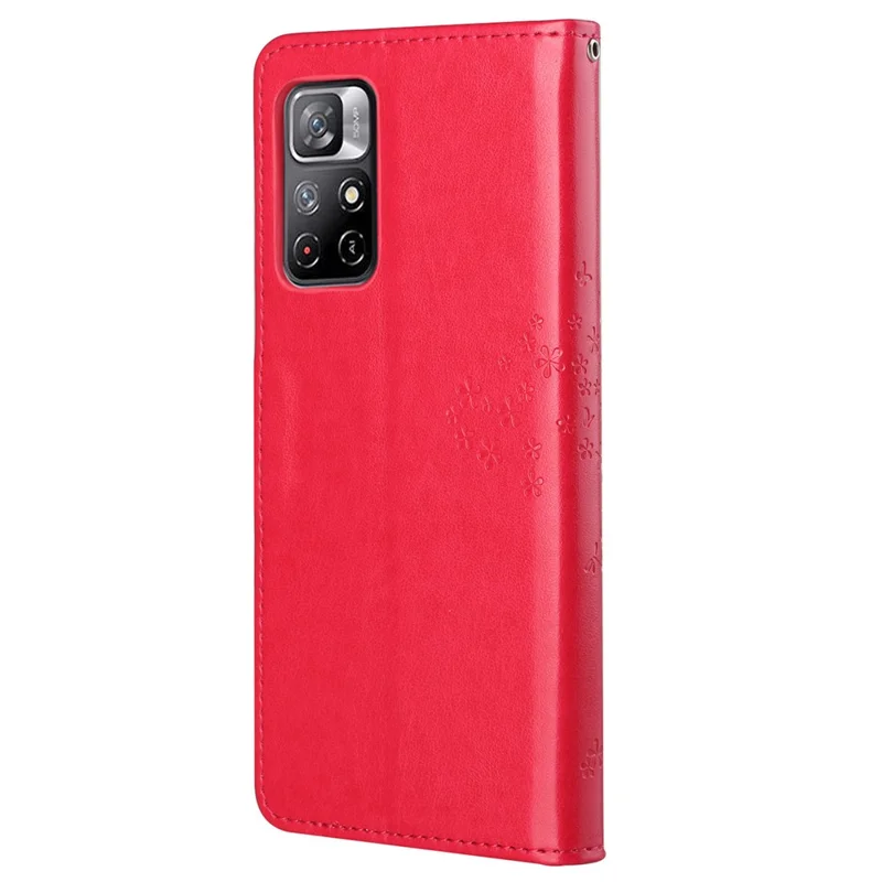 Folio Flip Owl Tree Imprint Well-Protected Anti-Drop Stylish Leather Wallet Phone Case Shell with Stand for Xiaomi Redmi Note 11 5G (China) (MediaTek)/Redmi Note 11T 5G/Redmi Note 11S 5G - Red
