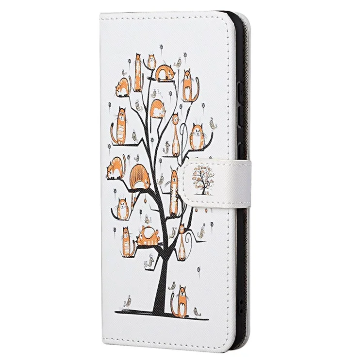Texture Croisée PU Cuir de Porte-toile de Portefeuille 3D Modèle Créatif Impression Flip Flio Couvercle de Protection Avec Sangle Pour Xiaomi Redmi Note 11 5G (chine) (mediatek) / Redmi Note 11T 5G / Redmi Note 11S 5G - Chats Sur L'arbre