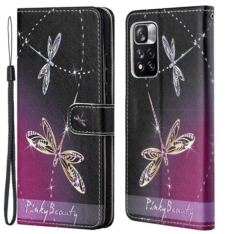 Textura Cruta PU Catura de Catura de Catura de Catura de Catura de Princrição 3D Tampa de Proteção à Prova de Choque Para Xiaomi Redmi Note 11 Pro 4G (mediatek)/redmi Note 11 Pro 5G (Qualcomm)+ - Duas Libélulas