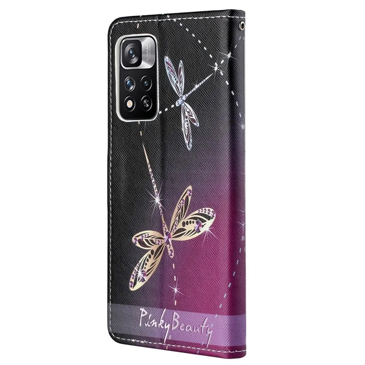 Textura Cruta PU Catura de Catura de Catura de Catura de Catura de Princrição 3D Tampa de Proteção à Prova de Choque Para Xiaomi Redmi Note 11 Pro 4G (mediatek)/redmi Note 11 Pro 5G (Qualcomm)+ - Duas Libélulas