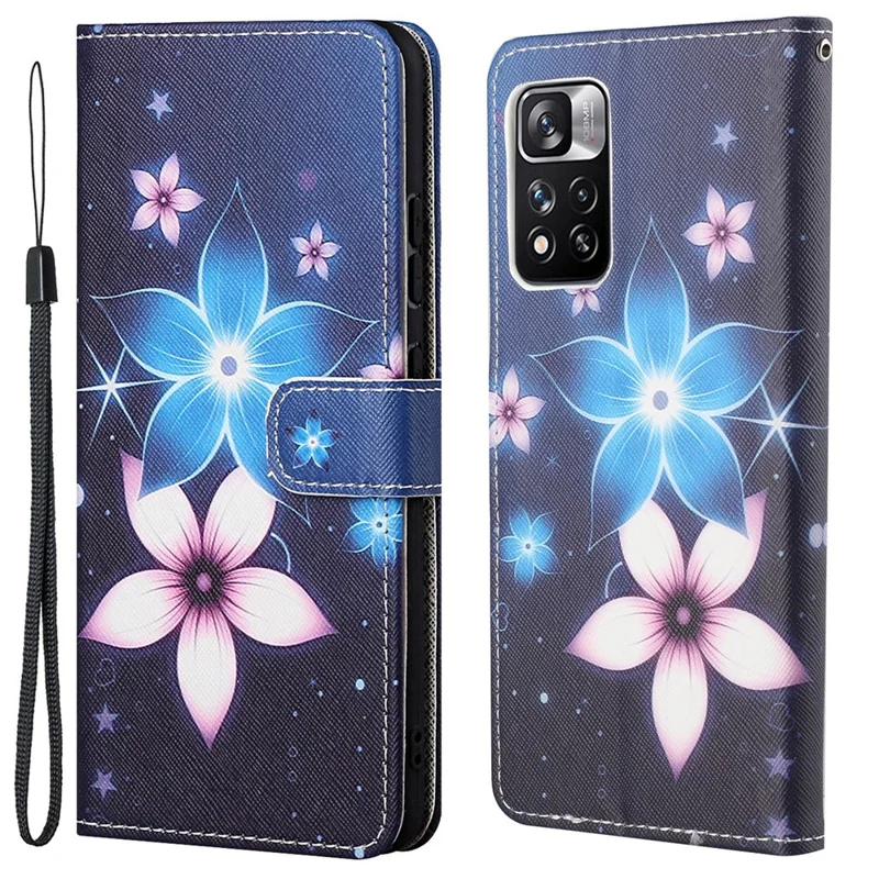 Cross Texture PU Leather Wallet Case Stand Flip 3D Pattern Printing Shockproof Protective Cover for Xiaomi Redmi Note 12 Pro 4G / 11 Pro 4G (MediaTek) / Note 11 Pro 5G (Qualcomm) - Flower