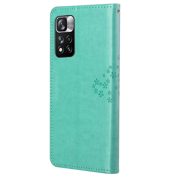 Étui de téléphone à rabat à la mode avec motif de hibou sur un arbre, bien protégé contre les chutes, élégant étui portefeuille en cuir avec support pour Xiaomi Redmi Note 12 Pro 4G / 11 Pro 4G (MediaTek) / Note 11 Pro 5G (Qualcomm) - Vert
