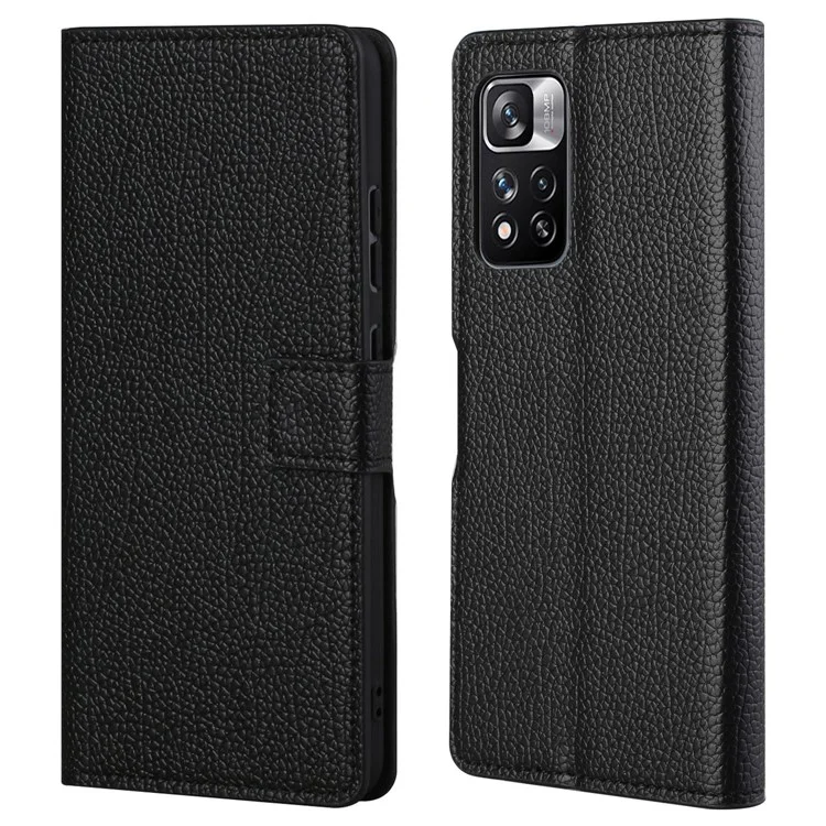 Per Xiaomi Redmi Note 11 Pro 4G (mediatek)/redmi Note 11 Pro 5G (Qualcomm)+ Litchi Stand Whatet Case in Pelle Custodia a Prova di Goccia di Chiusura Magnetica Del Telefono Cellulare - Nero