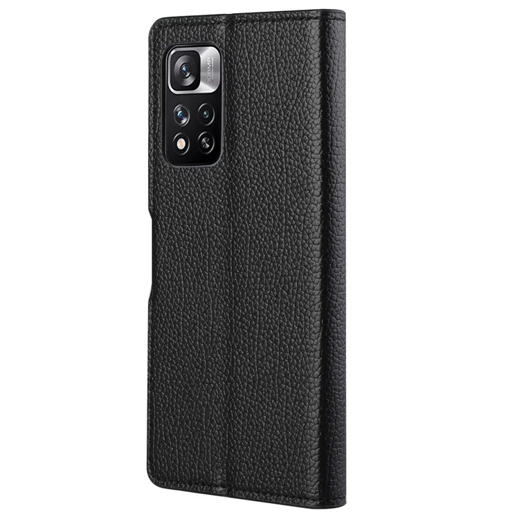 Per Xiaomi Redmi Note 11 Pro 4G (mediatek)/redmi Note 11 Pro 5G (Qualcomm)+ Litchi Stand Whatet Case in Pelle Custodia a Prova di Goccia di Chiusura Magnetica Del Telefono Cellulare - Nero