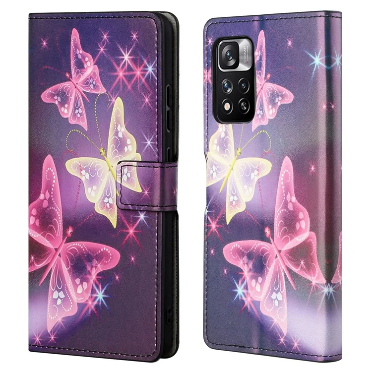 Pattern Printing PU Leather Wallet Case Stand Feature Magnetic Flip Cover for Xiaomi Redmi Note 12 Pro 4G / 11 Pro 4G (MediaTek) / Note 11 Pro 5G (Qualcomm) - Sparkle Butterflies