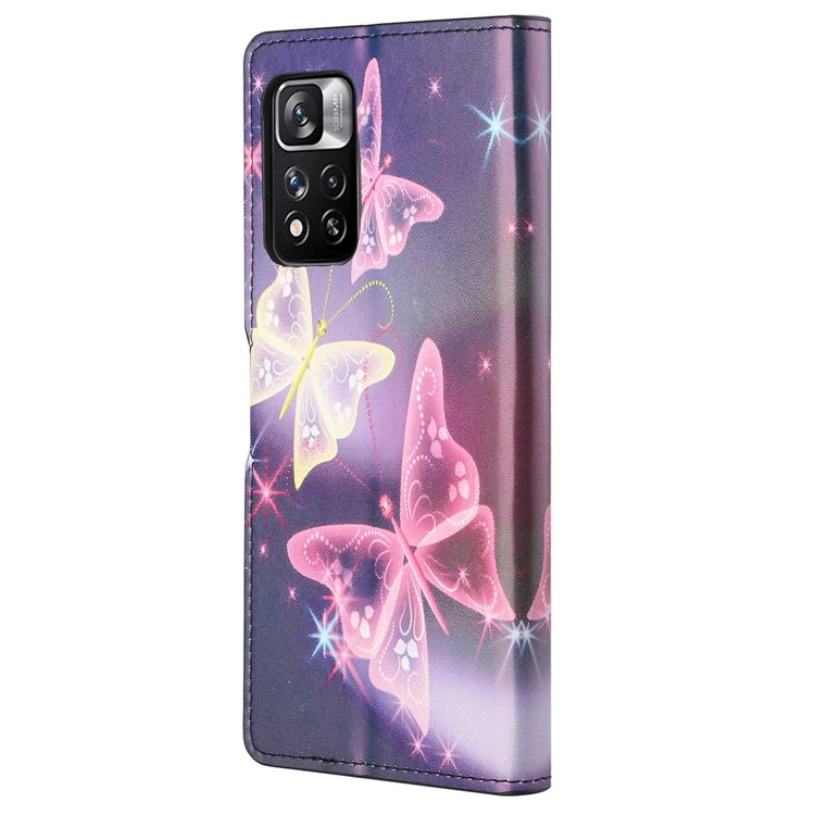 Pattern Printing PU Leather Wallet Case Stand Feature Magnetic Flip Cover for Xiaomi Redmi Note 12 Pro 4G / 11 Pro 4G (MediaTek) / Note 11 Pro 5G (Qualcomm) - Sparkle Butterflies