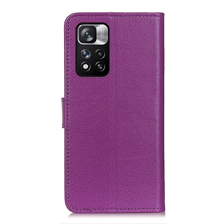 Classic Style Litchi Texture PU Leather Anti-shock Magnetic Clasp Phone Cover Stand Wallet Shell for Xiaomi Redmi Note 11 Pro 5G (China) (MediaTek)/11 Pro+ 5G - Roxo