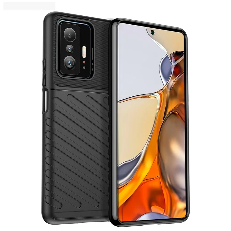 Conception de la Série Thunder Série Twill Épaissie de TPU Anti-fingerprint Back Phone Cover Pour Xiaomi 11T / 11t Pro - le Noir