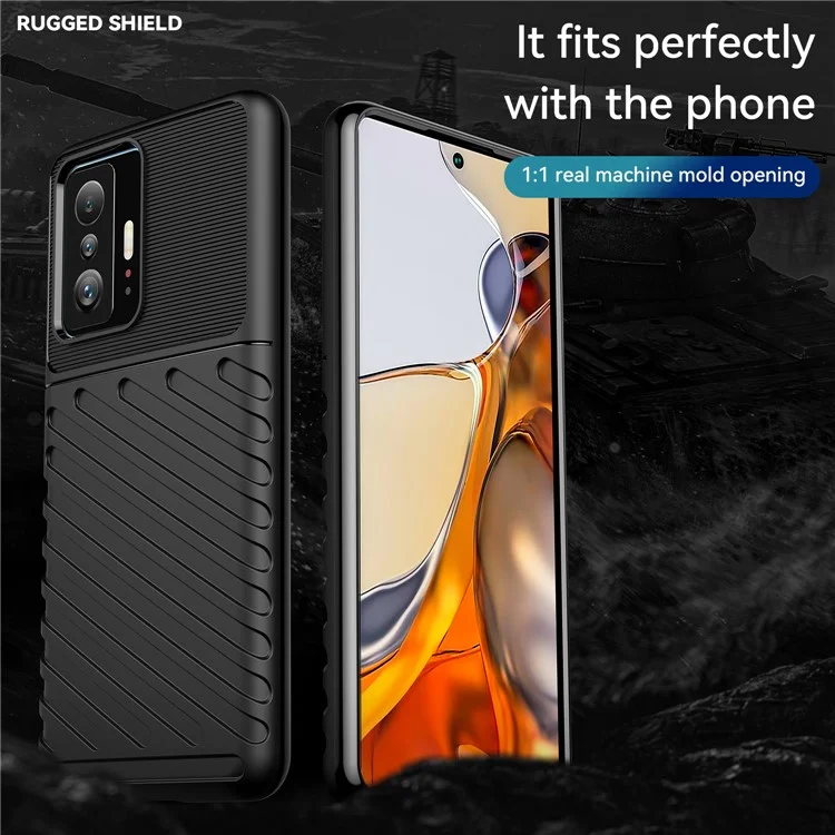 Conception de la Série Thunder Série Twill Épaissie de TPU Anti-fingerprint Back Phone Cover Pour Xiaomi 11T / 11t Pro - le Noir