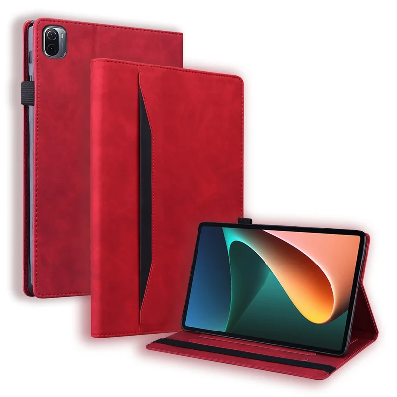 Front Pocket Design Business Style PU Leather Well-protected Anti-scratch Wallet Stand Tablet Case for Xiaomi Pad 5/5 Pro - Red