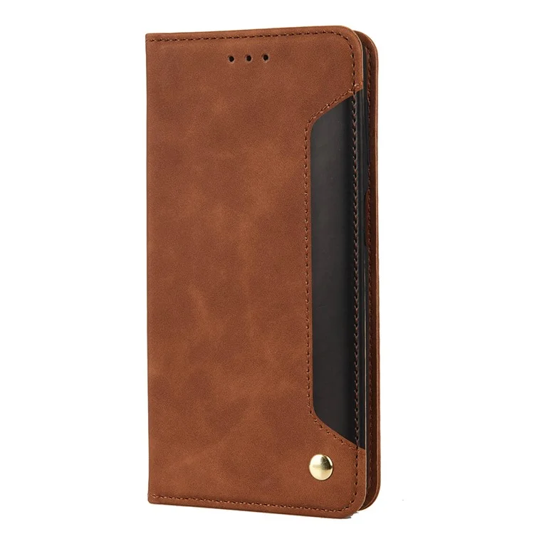 Couverture de Téléphone à L'amortisseur Anti-doigté Couverture du Porte-choc du Portefeuille Téléphone Téléphone Épissage Coque en Cuir Pour Xiaomi Redmi Note 11 4G (mediatek) / 10 4G (2021) / 10 2022 4G / 10 Prime - Brun