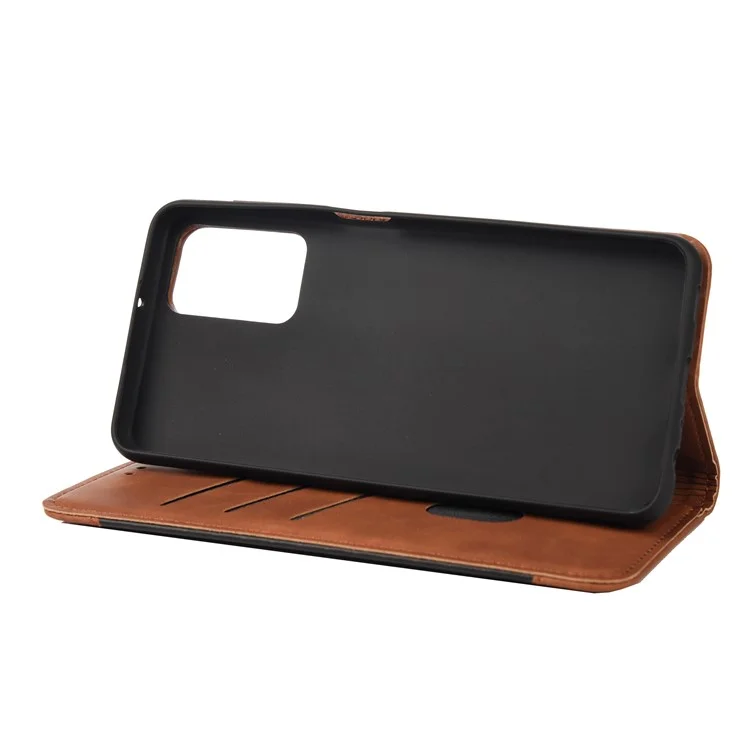 Couverture de Téléphone à L'amortisseur Anti-doigté Couverture du Porte-choc du Portefeuille Téléphone Téléphone Épissage Coque en Cuir Pour Xiaomi Redmi Note 11 4G (mediatek) / 10 4G (2021) / 10 2022 4G / 10 Prime - Brun
