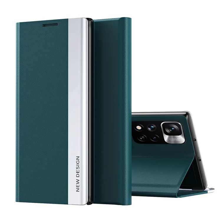 Diseño de ventana de visualización Diseño de soporte Funda de teléfono de cuero para Xiaomi Redmi Note 11 Pro+ 5G/Redmi Note 11 Pro 5G (China) (MediaTek) - Verde