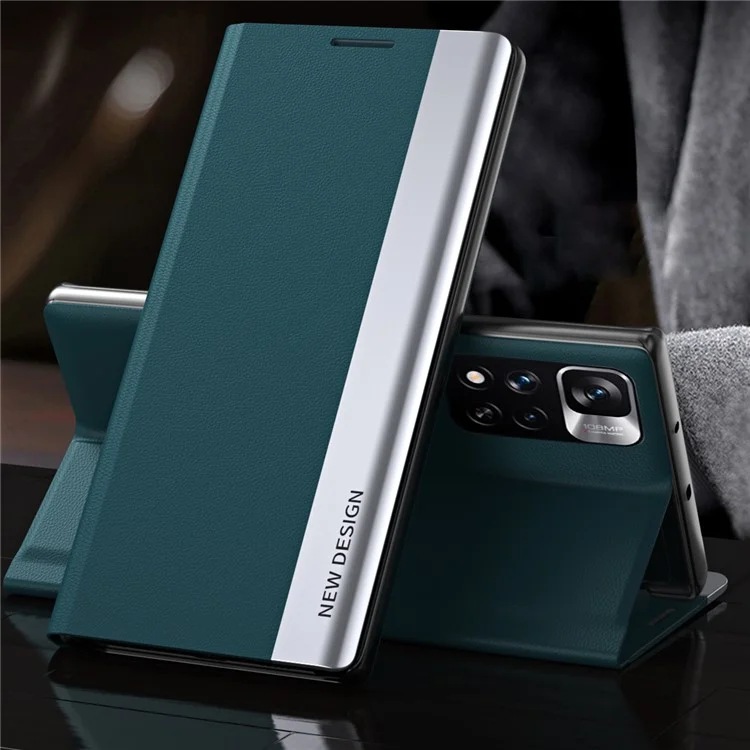 Diseño de ventana de visualización Diseño de soporte Funda de teléfono de cuero para Xiaomi Redmi Note 11 Pro+ 5G/Redmi Note 11 Pro 5G (China) (MediaTek) - Verde