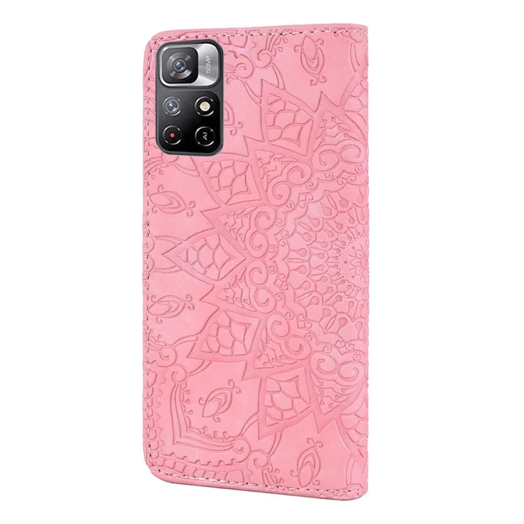 Blumen-Telefonhülle mit Prägung, kratzfest, stoßfest, mit Wallet-Design und Ständer für Xiaomi Redmi Note 11 5G (China) (MediaTek)/Redmi Note 11T 5G/Redmi Note 11S 5G - Pink