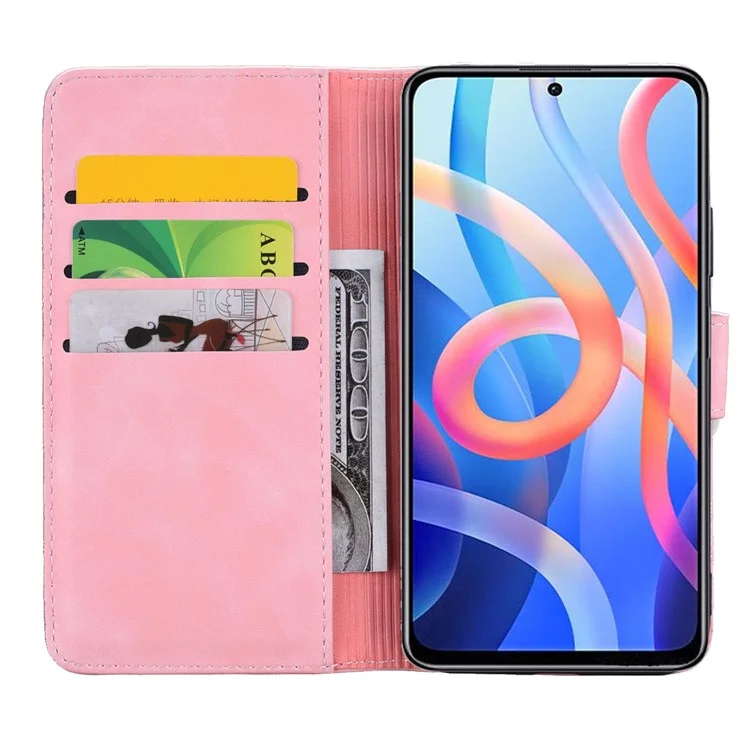 Blumen-Telefonhülle mit Prägung, kratzfest, stoßfest, mit Wallet-Design und Ständer für Xiaomi Redmi Note 11 5G (China) (MediaTek)/Redmi Note 11T 5G/Redmi Note 11S 5G - Pink