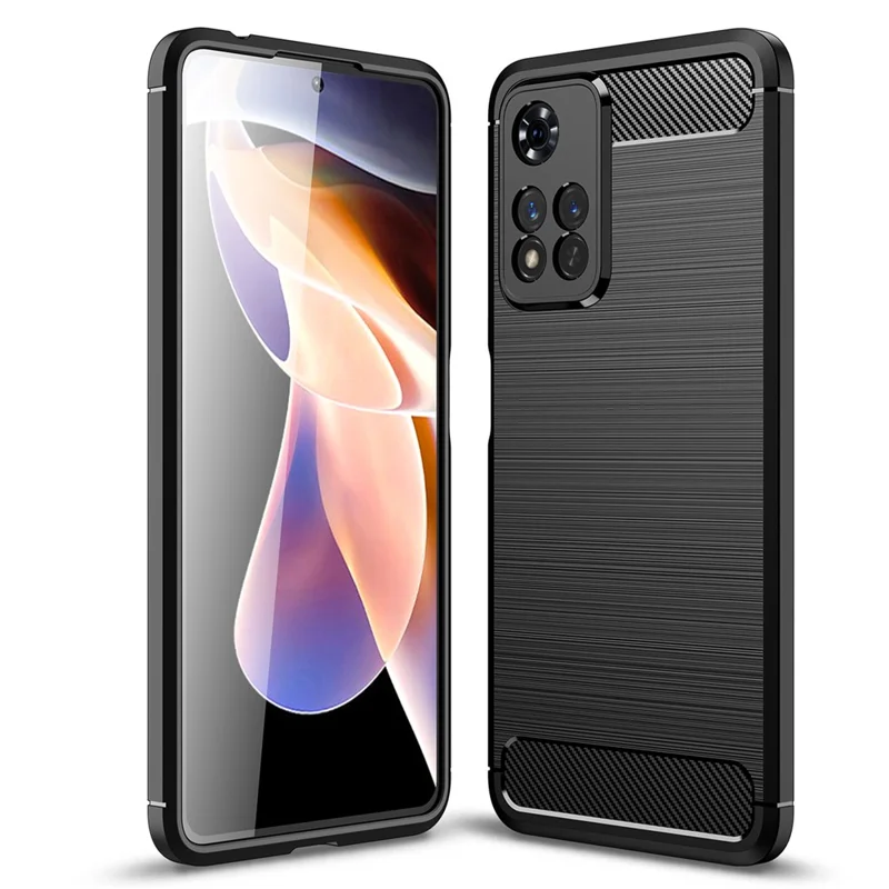 Carbon Fiber Brushed Style Soft TPU Slim Light Anti-slip Scratch-resistant Back Cover Shell for Xiaomi Redmi Note 11 Pro 5G (China) (MediaTek)/Note 11 Pro+ 5G - Black