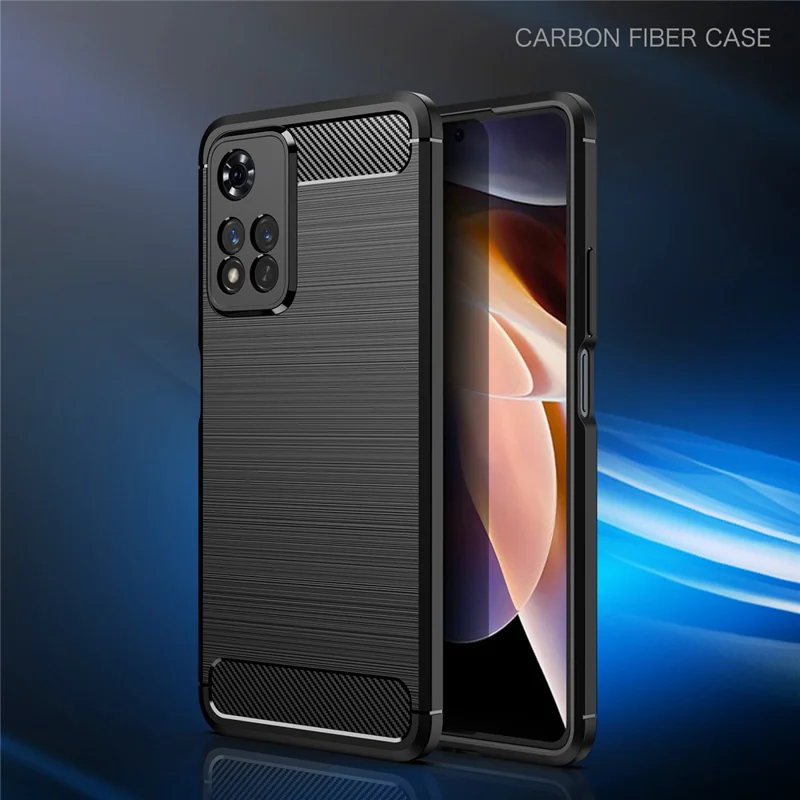 Carbon Fiber Brushed Style Soft TPU Slim Light Anti-slip Scratch-resistant Back Cover Shell for Xiaomi Redmi Note 11 Pro 5G (China) (MediaTek)/Note 11 Pro+ 5G - Black