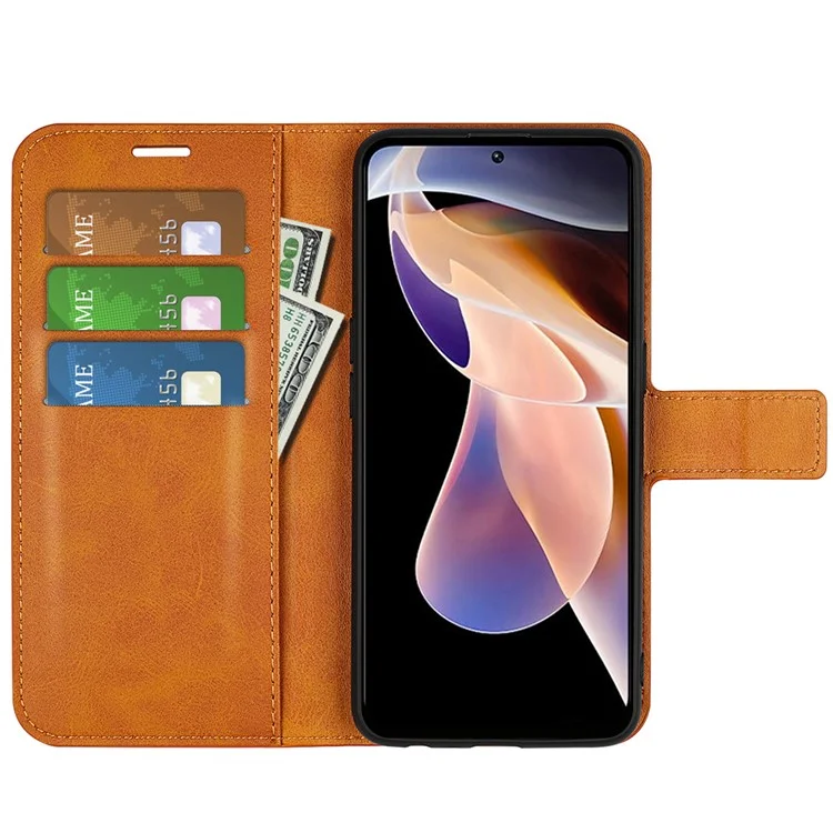 PU Leder Magnetic Wallet Stand Hülle Stoßdichter TPU Innenschutz Flip -abdeckung Für Xiaomi Redmi Note 11 Pro+ 5G/Redmi Note 11 Pro 5G (China) (mediatek) - Gelb
