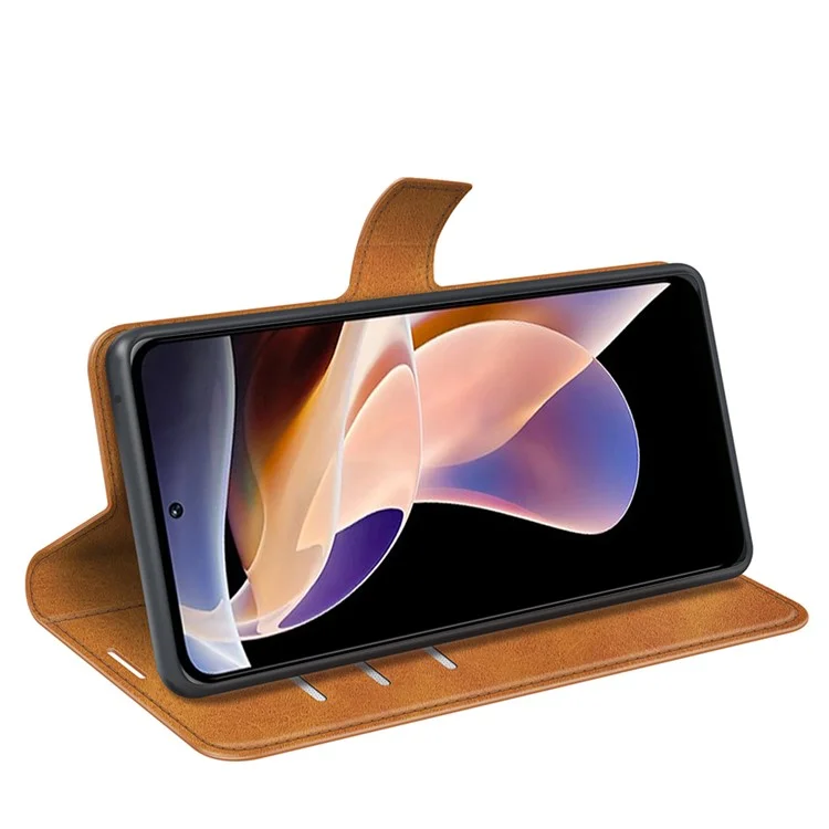 PU Leder Magnetic Wallet Stand Hülle Stoßdichter TPU Innenschutz Flip -abdeckung Für Xiaomi Redmi Note 11 Pro+ 5G/Redmi Note 11 Pro 5G (China) (mediatek) - Gelb