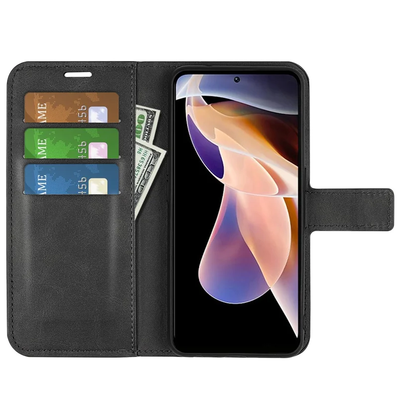 PU Leather Magnetic Wallet Stand Case Shockproof TPU Interior Protective Flip Cover for Xiaomi Redmi Note 11 Pro+ 5G/Redmi Note 11 Pro 5G (China) (MediaTek) - Black