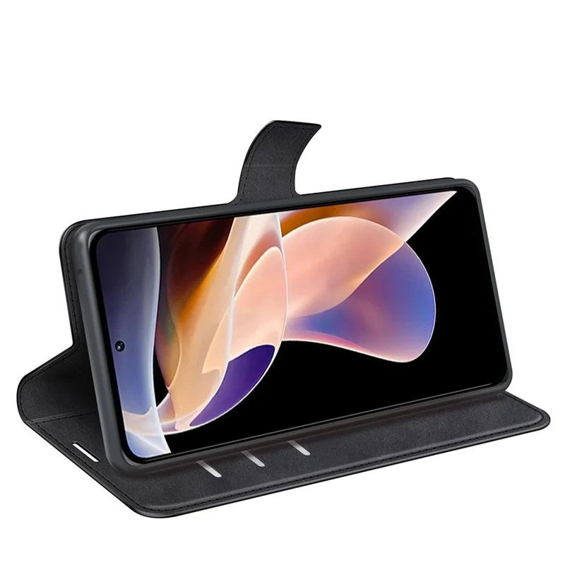 PU Leather Magnetic Wallet Stand Case Shockproof TPU Interior Protective Flip Cover for Xiaomi Redmi Note 11 Pro+ 5G/Redmi Note 11 Pro 5G (China) (MediaTek) - Black