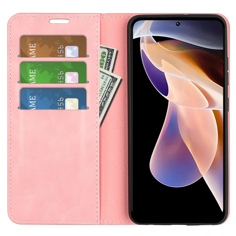 Portafoglio in Pelle PU Skin-Touch Case di Assorbimento Magnetico Coperchio Protettivo Per il Folio Per Xiaomi Redmi Note 11 Pro+ 5G/Redmi Note 11 Pro 5G (cina) (MediaTek) - Rosa