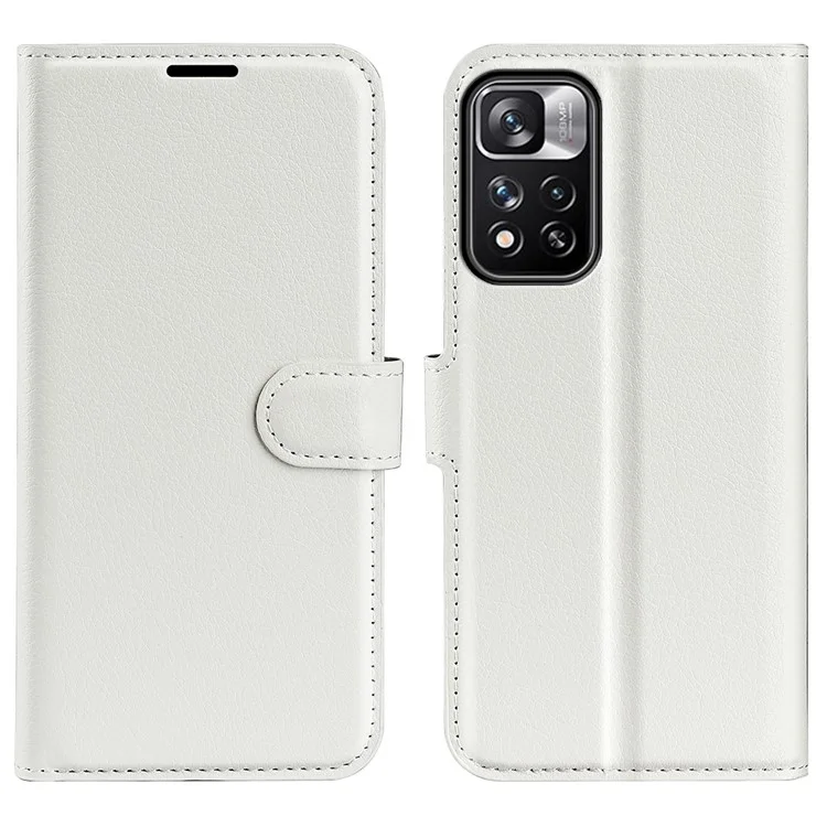 Litchi Texture PU Leather Magnetic Flip Wallet Phone Case Full Body Protection Stand Protective Cover for Xiaomi Redmi Note 11 Pro+ 5G/Redmi Note 11 Pro 5G (China) (MediaTek) - White