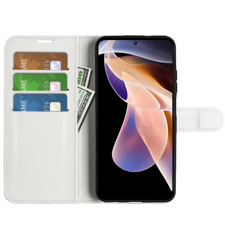 Litchi Texture PU Leather Magnetic Flip Wallet Phone Case Full Body Protection Stand Protective Cover for Xiaomi Redmi Note 11 Pro+ 5G/Redmi Note 11 Pro 5G (China) (MediaTek) - White