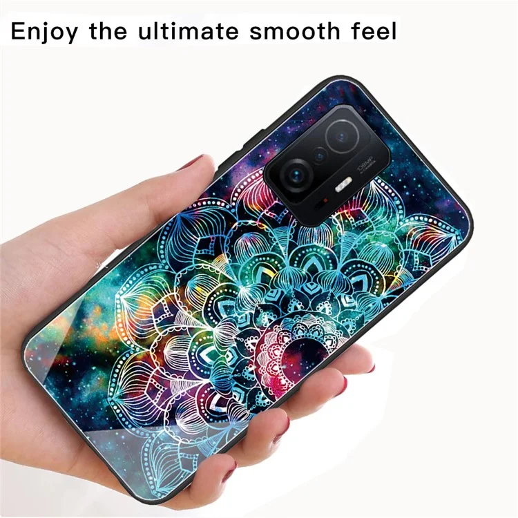Muster-Druck-Design Gehärtetes Glas Rückseite + Weiche TPU Stoßfeste Schutzhülle für Xiaomi 11T / 11T Pro - Mandala-Blume