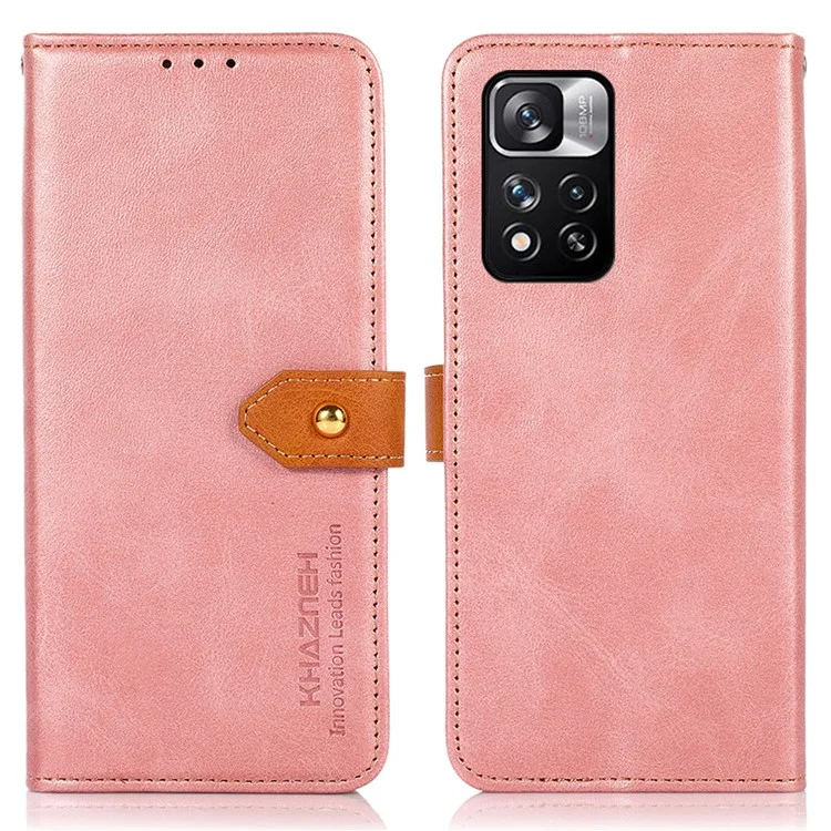 Khazneh Magnetic Golden Clasp Leather Cover Cover Coall Flip Phone Case Для Xiaomi Redmi Примечание 11 Pro 5G (китай) (MediaTek)/11 Pro+ 5G - Розовое Золото