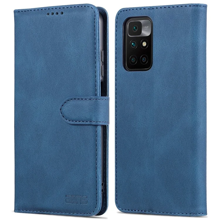 AZNS Wallet Stand Leather Case Folio Flip Phone Case Protector for Xiaomi Redmi Note 11 4G (MediaTek)/10 4G (2021)/10 2022 4G/10 Prime - Blue