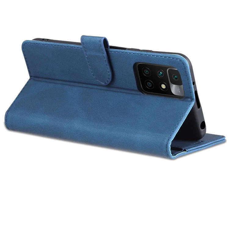 AZNS Wallet Stand Leather Case Folio Flip Phone Case Protector for Xiaomi Redmi Note 11 4G (MediaTek)/10 4G (2021)/10 2022 4G/10 Prime - Blue
