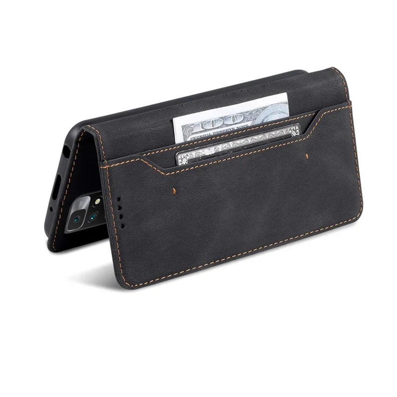 AZNS Wallet Stand Leather Case Folio Flip Phone Case Protector for Xiaomi Redmi Note 11 4G (MediaTek)/10 4G (2021)/10 2022 4G/10 Prime - Black